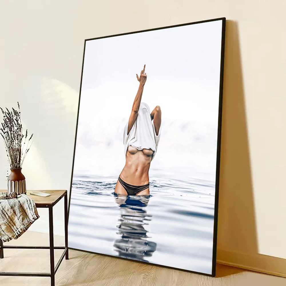 Sexy Bikini Woman Poster Prints For Living Room Home Decor Nordic Feminist Middle Finger Girl Canvas Painting Wall Art Cuadros