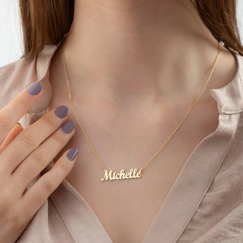 Private Custom Stainless Steel Name Necklace Personalized Letter Gold Pendant Necklace Fashion Gifts for Men and Women