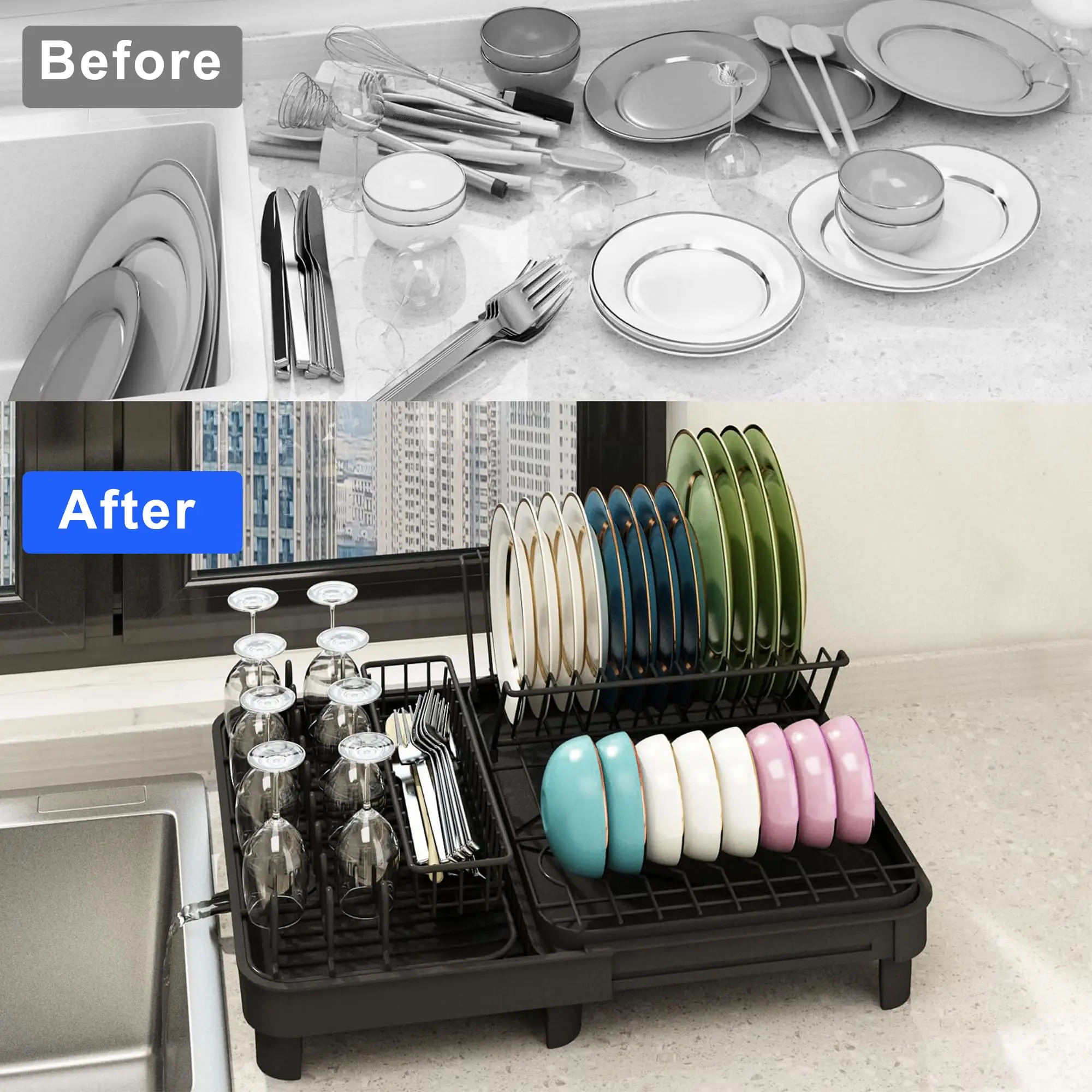 Expandable Drainage Rack Without installation Metal Dish Drying Racks for Kitchen Counter Drain Board Multifunctional Storage