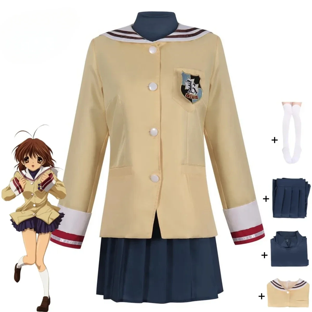 Игра Clannad Furukawa Nagisa Косплей Костюм Взрослая Женщина Kawaii Campus Sailor High School Campus Униформа Юбка Пальто Костюм