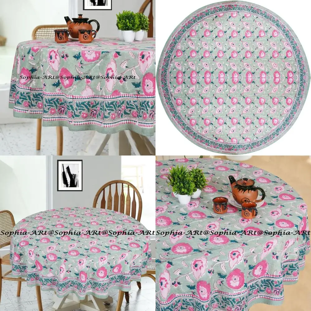 

Скатерть хлопковая для улицы на 4 персоны, с ручной росписью цветочным узором, моющаяся, для патио, кемпинга, вечеринок, кухни