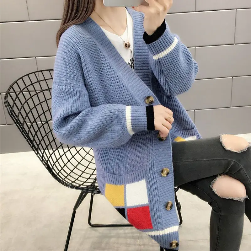 Knitted Coat Women\'s 2023 Spring and Autumn Korean Edition New Loose Medium Length Knitted Cardigan Sweater