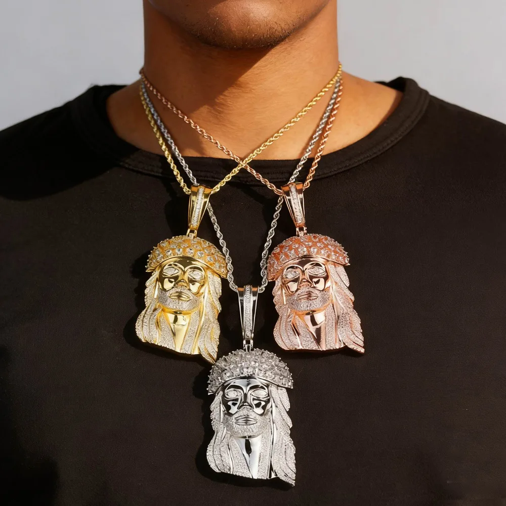 Hip Hop 5A+ CZ Stone Bling Iced Out Big JESUS PIECE Pendants Necklace for Men Rapper Jewelry Rose Gold Silver Color