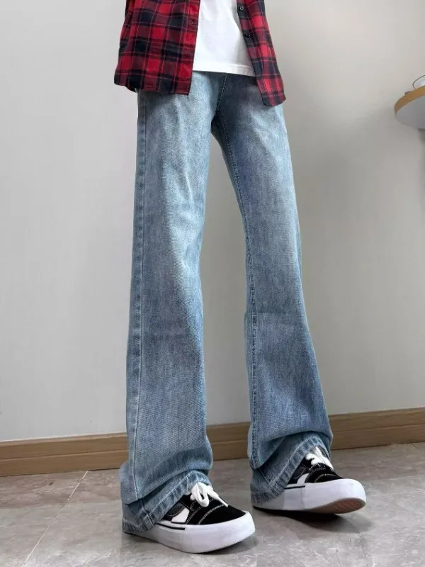 

Мужские джинсы American Vibe светло-голубого цвета с высокой талией и прямыми штанинами, весенние повседневные брюки свободного кроя, визуально удлиняющие ноги