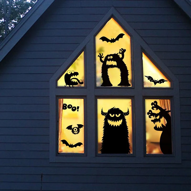 

2 шт./компл., большой набор цепля на окно на Хэллоуин, страшные силуэты монстров, гигантские жуткие декоративные наклейки для дома, товары для вечеринок