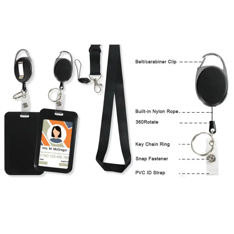 Retractable Badge Holder Reel Clip Work ID Card Holder Keychain Style Easy Pull Badge Reel for Lanyard Key Card Accessories