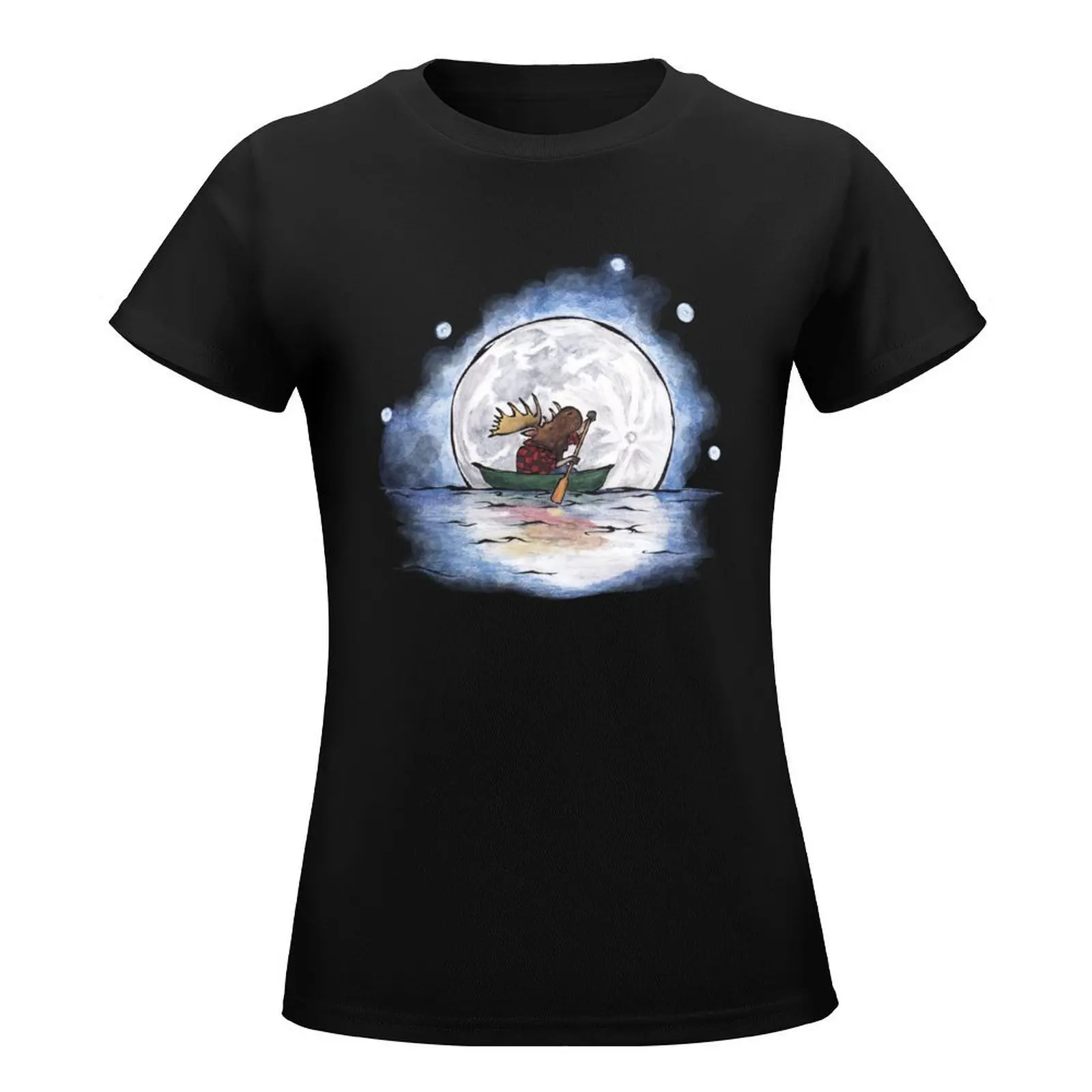 A Moose in a Canoe T-Shirt anime clothes plus size tops Aesthetic clothing spring clothes Women 2024