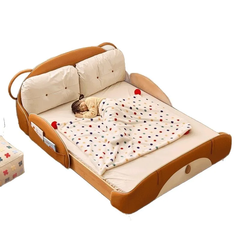 

Solid wood boys bear guardrail brown soft bag boys bed children's room children's