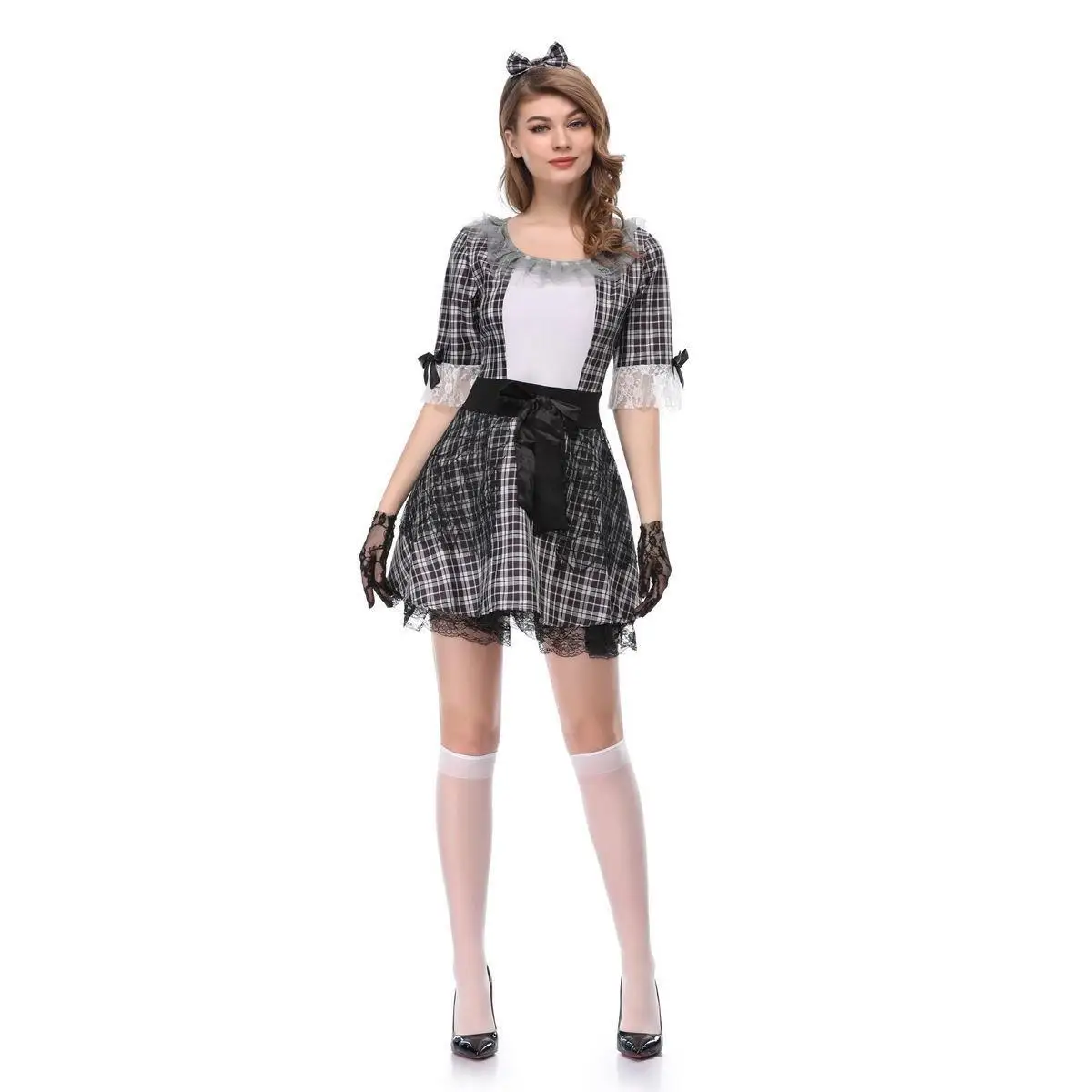 セクシーなメイドコスチューム ハロウィンパーティー ワンショルダー ダンス マスカレード テロテーマ DS制服 女性用 伝統的な民族衣装 ステージ衣装
