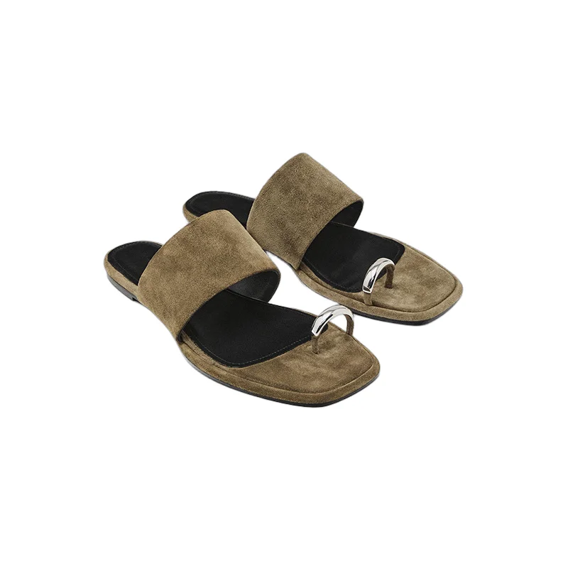 

Maxdutti Nordic Minimalist Women's Slipper Shoes Genuine Leather Flat Flip Flops Summer Toe Sandals Outdoor Wear Fashion Slipper