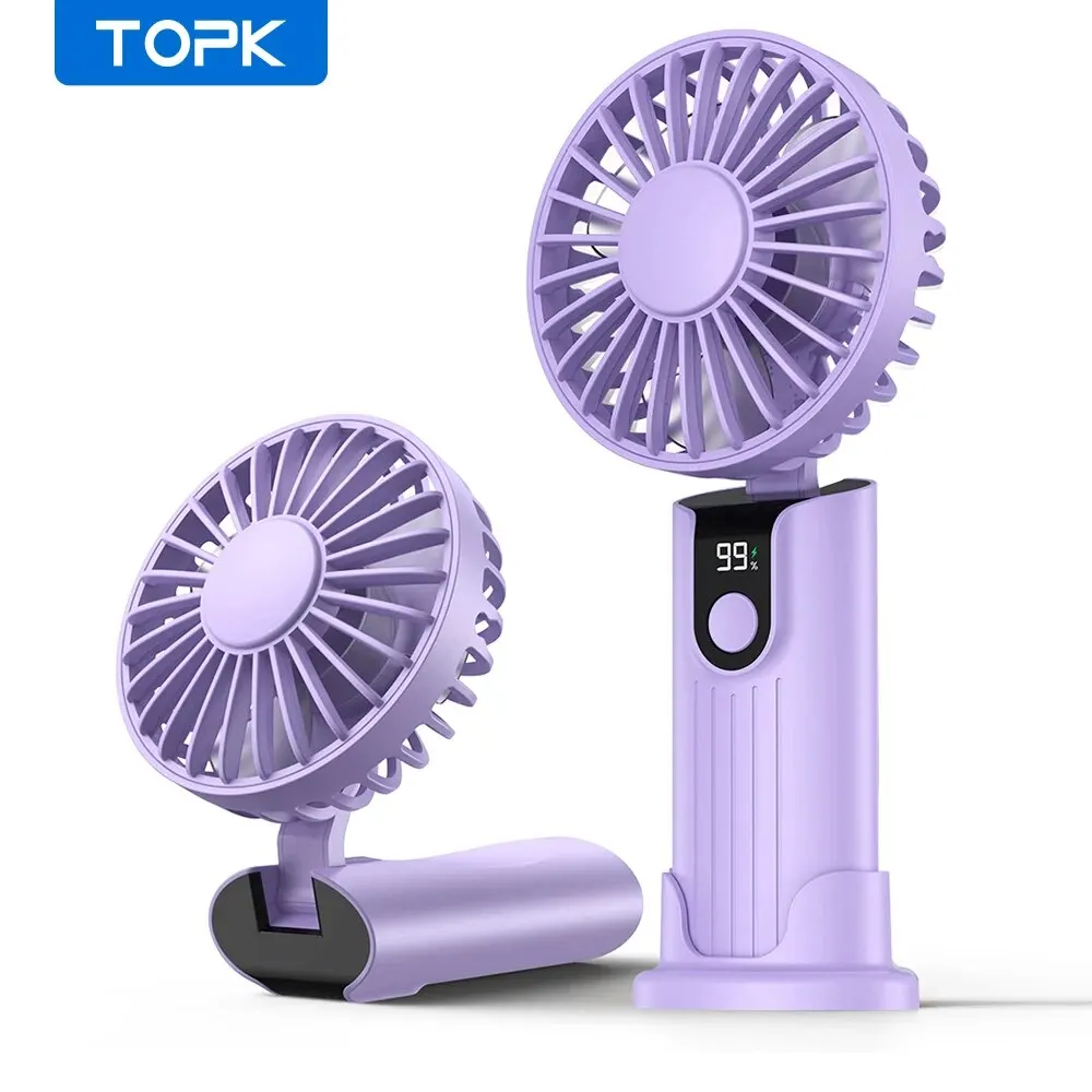 TOPK K38 Portable Handheld Fan,5000mAh 3 in 1 Multifunction Personal Travel Neck Fan with Digital Display,90° Foldable Desk Fan