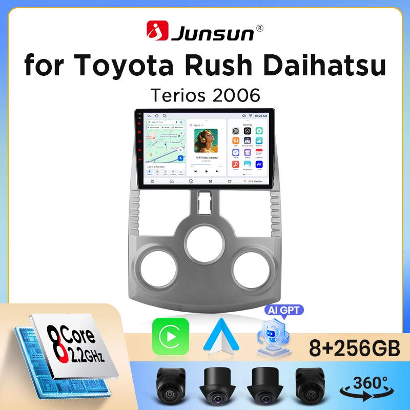 Autoradio sans fil Junsun CarPlay Android Auto pour Toyota Rush Daihatsu Terios 2006, systèmes intelligents DSP SWC RDS GPS FM BT