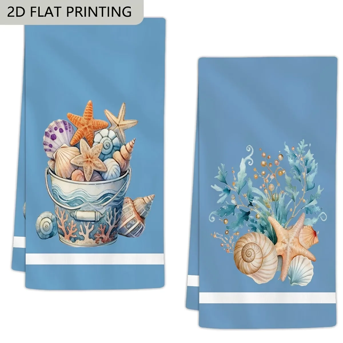2-Pack Rustic Towels with Starfish and Shell Prints, Dish Towels, Hand Towels, Modern Art Kitchen Decor Towels, Neighbor Gifts, Sweet Housewarming Gifts for Friends, Mom Gifts, Friend Birthday Gifts. Spring and Summer Theme