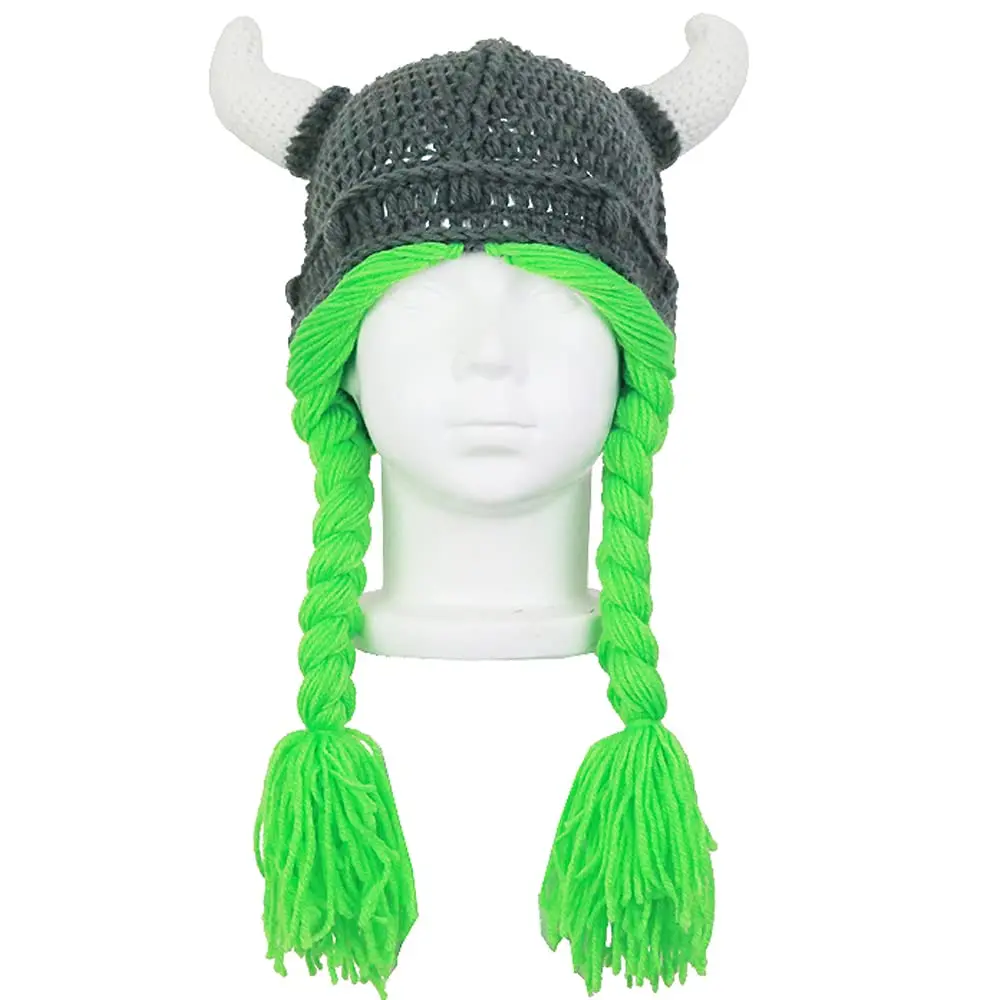 Girls Boys Winter Hat Earflap Hood Caps Viking Knit Hat Funny Knit Hat Kids Winter Hat Beanie