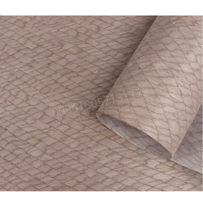 Reconstituted Engineered Wood Veneer with Fish Scale Pattern Grid – E.V. Fleece Backing, 60x250cm for Furniture & Home Décor