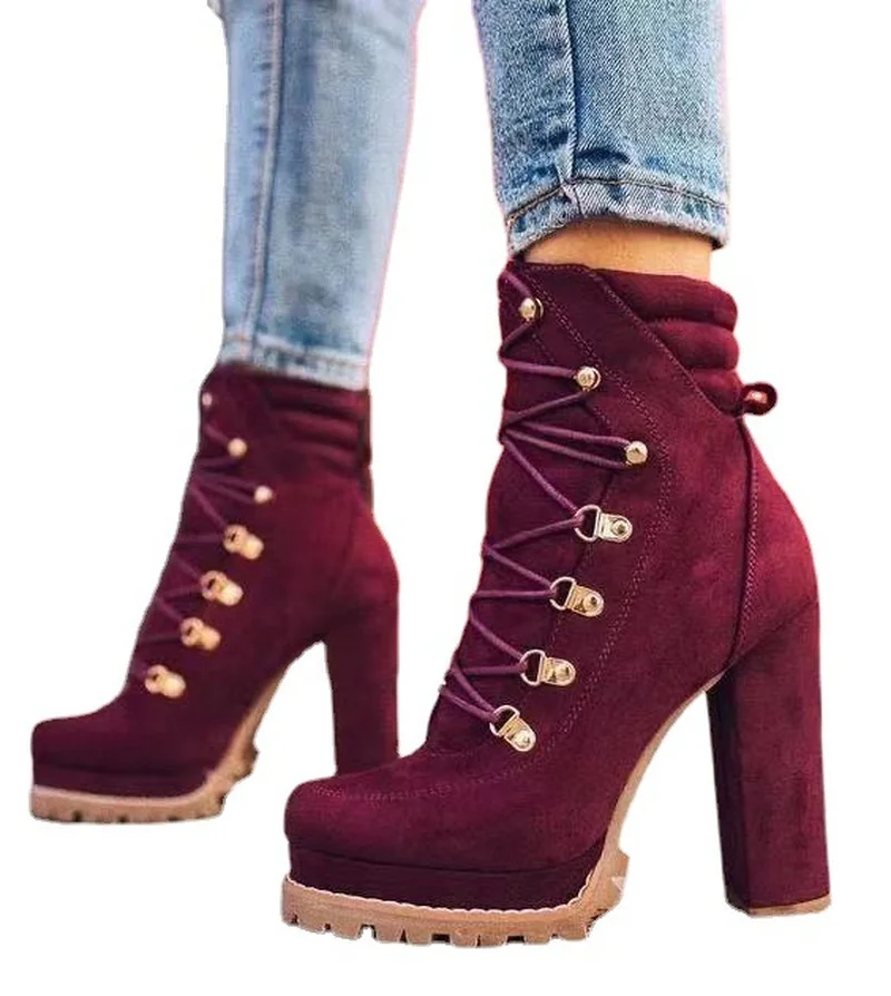 2023 Spring Autumn New Products Velvet Studded Ankle Boots for Women Square High Heels Sexy Increase Fashion Shoes