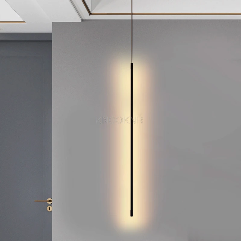 

Simple Bedroom Bedside Pendant Lights Modern Living Room Decor Line LED Pendant Lamps Geometry Line Strip Hanging Light Fixtures