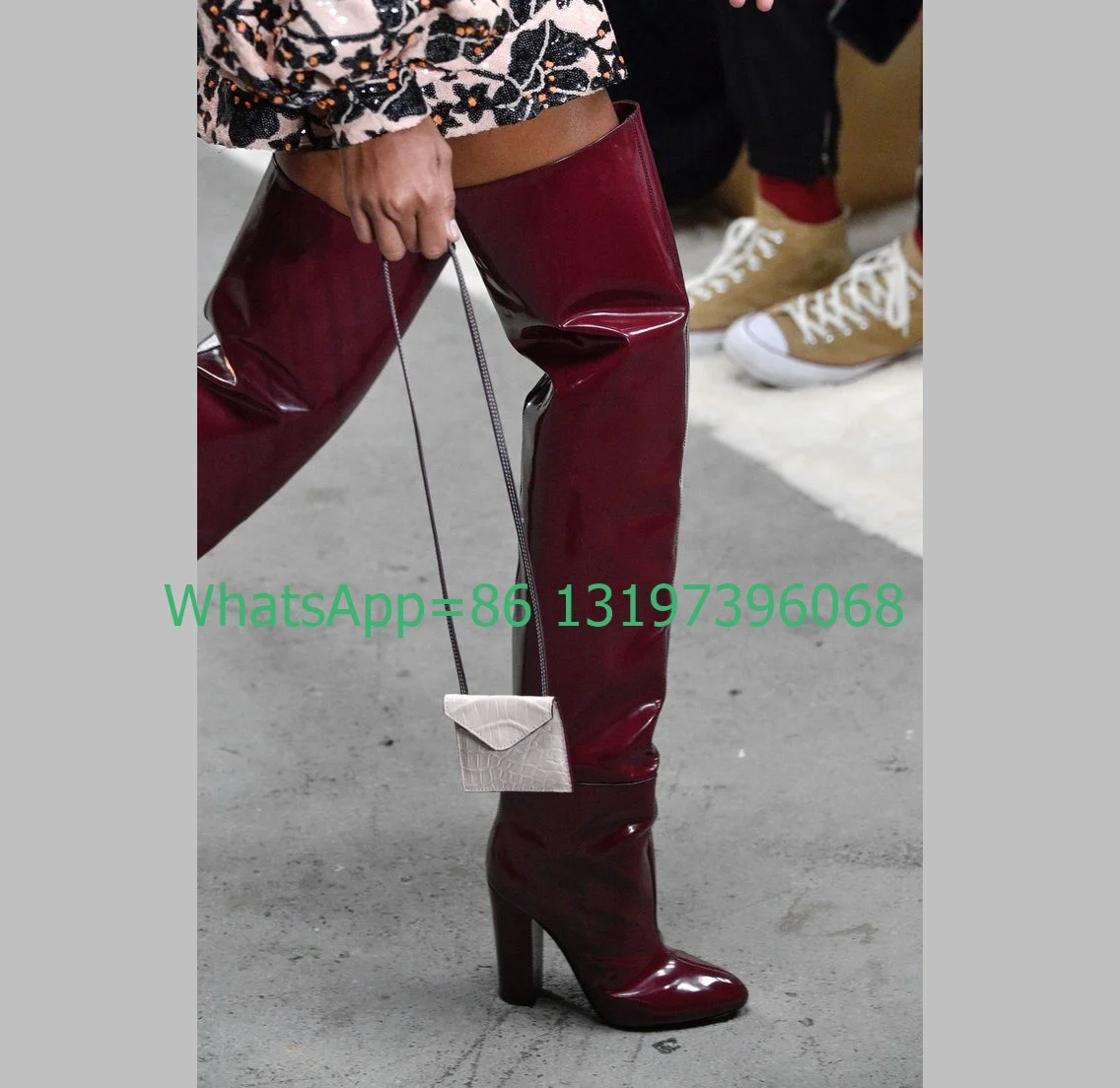 Lady Mirror Vintage Red PU Thigh Boots Chunky Heel Causal Runway New Arrive Patent Pu Dress Size 35-45 Sexy Over The Knee Boots