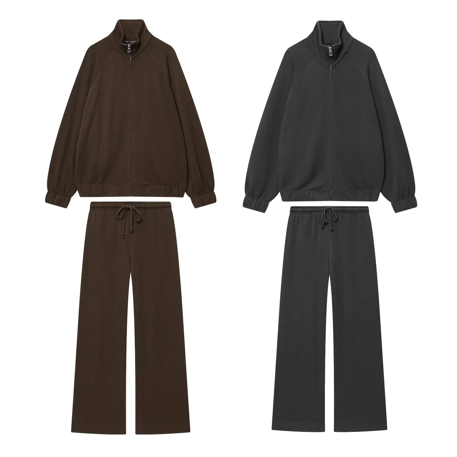 2025 autunno e inverno nuova felpa da donna con cerniera a maniche lunghe a collo alto allentata + pantaloni casual dritti