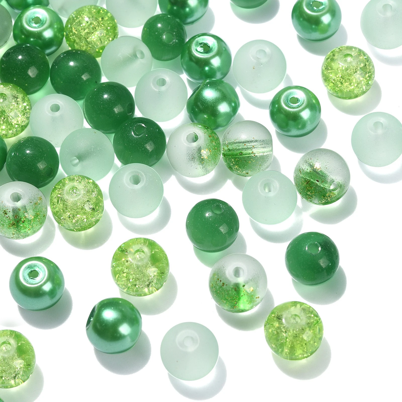 

100Pcs 8mm Mixed Green Series Glass Round Spacer Beads Transparent Frosted Glass Round Beads for Beading Jewelry Making