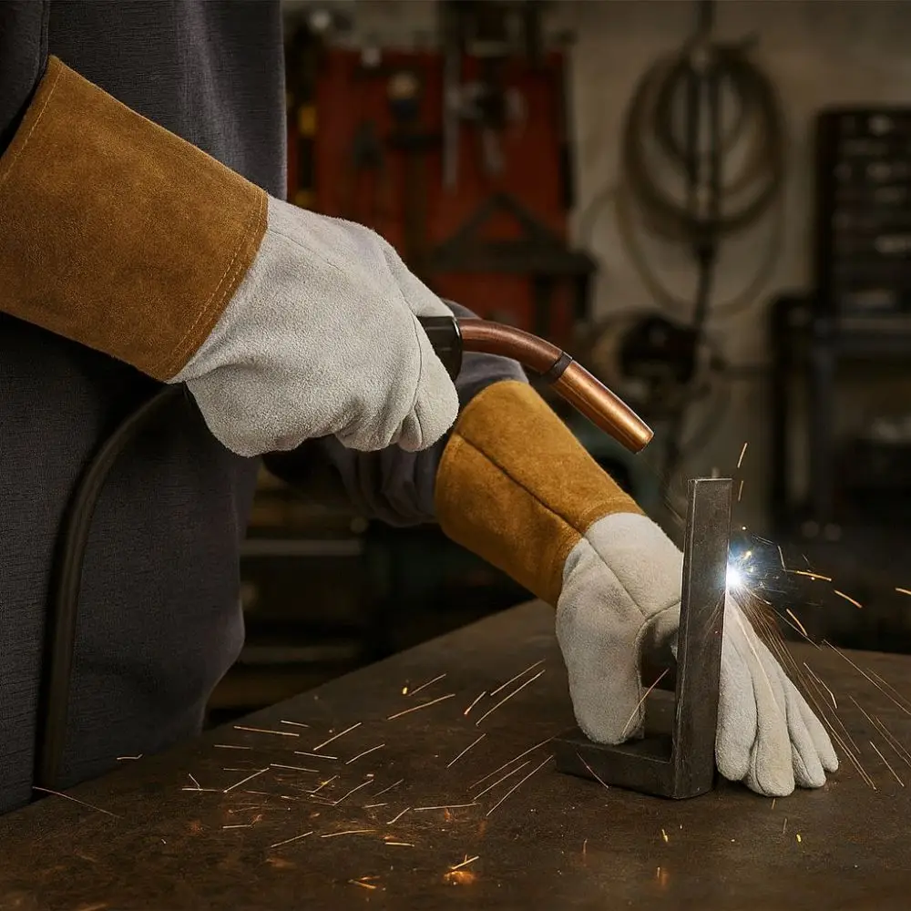 1 Pair Wear-Resistant Welding Gloves Heat Resistant Thorn Proof Leather Gloves Cut Resistant Thickened Gauntlet Gloves