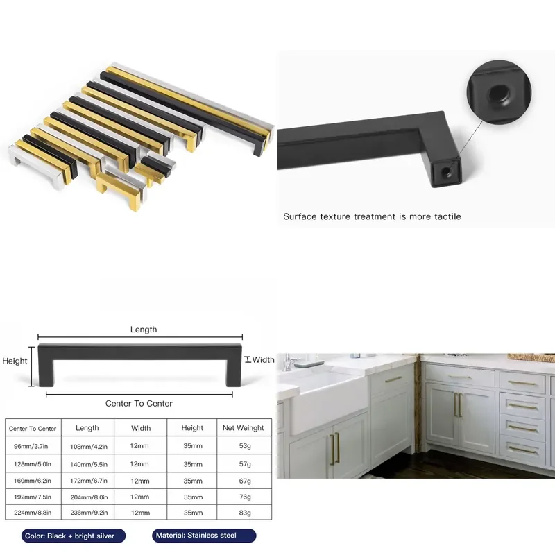 Matte Modern Square T Rod Furniture Cabinet Handle Drawer Pull Gold Brushed Nickel Kitchen Door Hardware