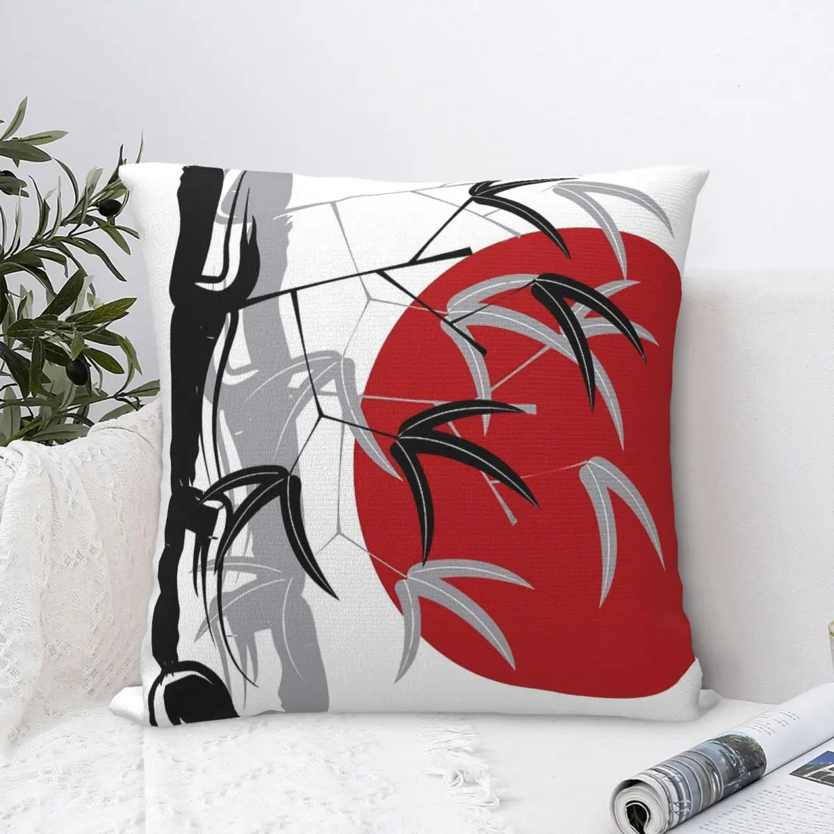 Oriental Zen Bamboo And Red Sunset Chinese Culture Throw Pillow Case Short Plus Cushion Covers For Home Sofa Backpack