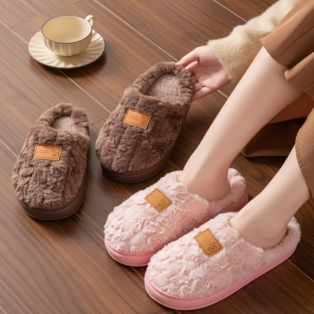 Comfortable Furry Slippers Cotton Non-slip House Slides Keep Warm Cotton Shoes Winter