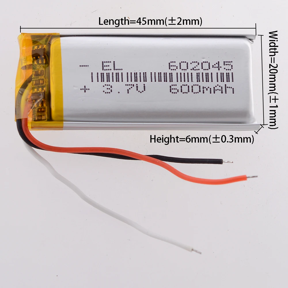 3Wires 602045 3.7V 600mAh 402045 802045 102045 Rechargeable Lithium Li-ion Polymer Battery