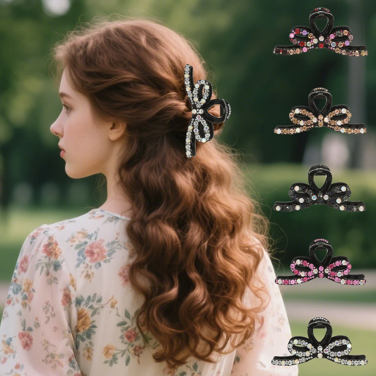 AWAYTR Colorful Crystal Bowknot Ponytail Large Hair Claw Crab Hair Accessories for Women Hair Clips Hairpins Girl Barrettes