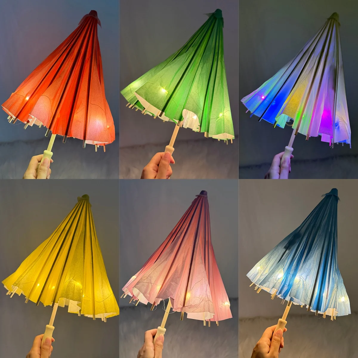 60cm Colorful LED Light Paper Umbrella, Glowing Oil Paper Umbrella, Stage Performance, Bar Dance Show, Halloween Cosplay Decor