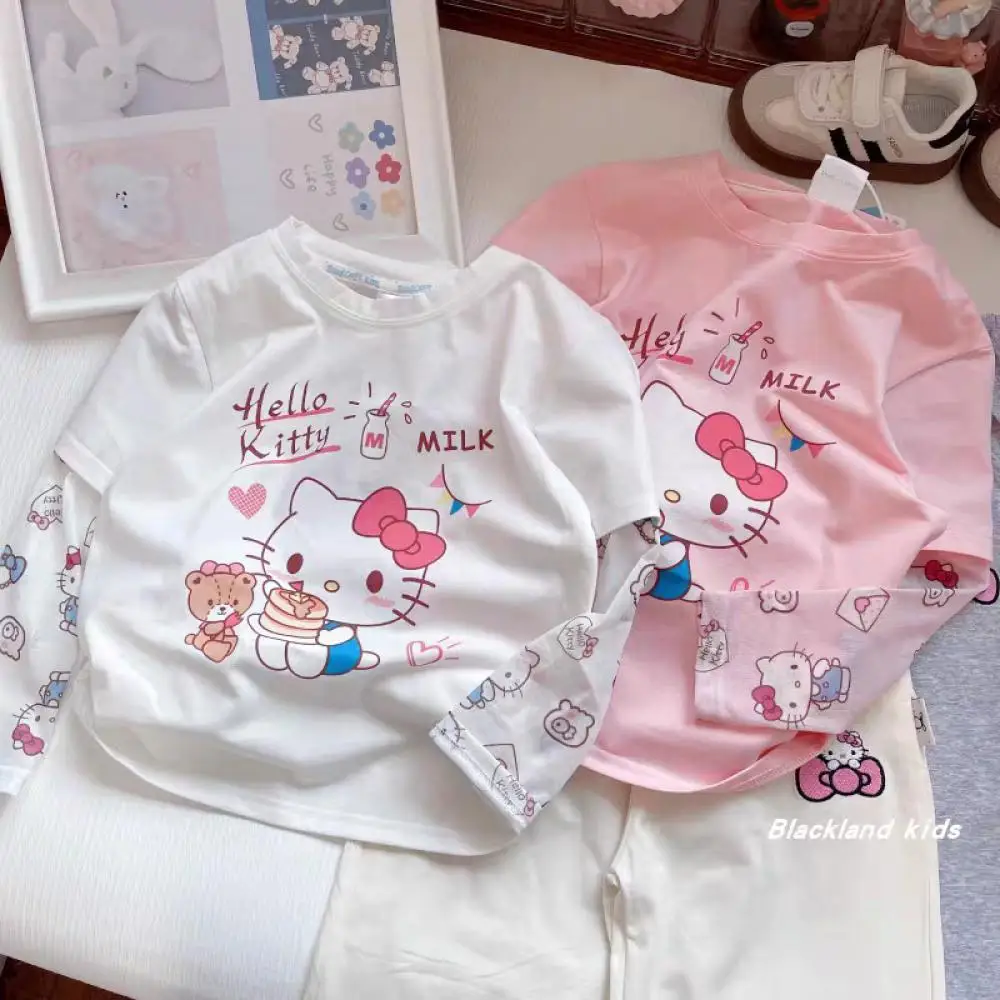 

Hello Kitty Kawaii Sanrio Girl Ins T-Shirt Summer Cute Sportswear Outdoor Cool Sun Protection Pullover Cartoon Long Sleeves Tops