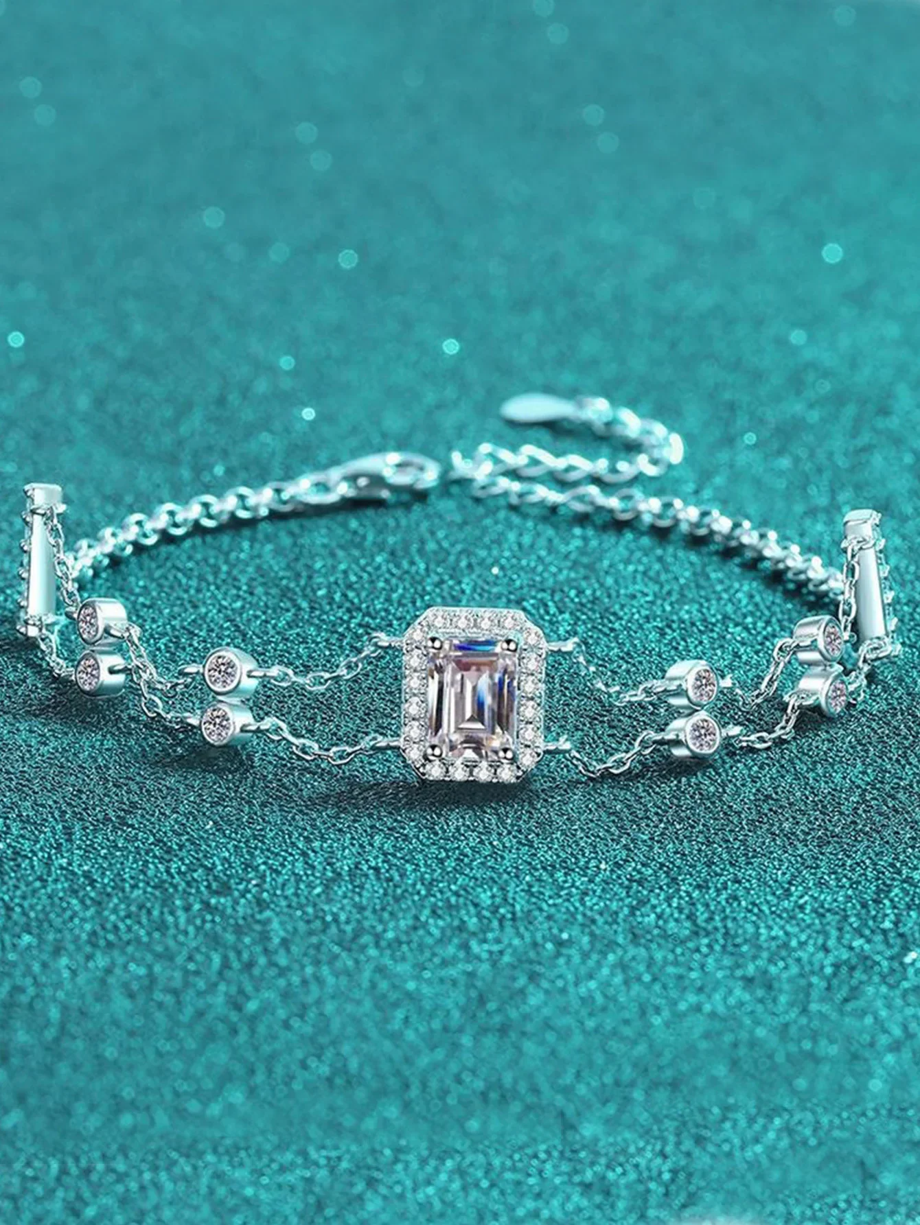 

Adjustable Bangle 5*7mm Emerald Cut Bracelet 925 Sterling Silver Bracelet Double Rows of Bracelet with Gra certificate