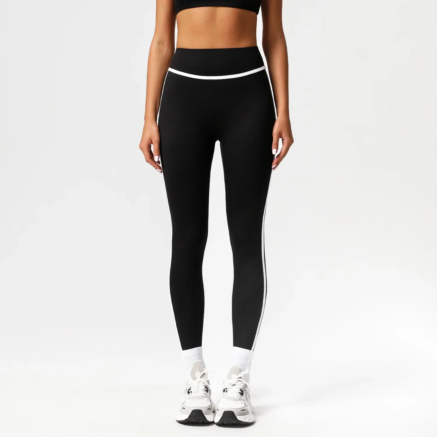 

Fashion Patchwork Sport Leggings Women Gym Clothing Breathable Elastic High Waist Fitness Pants Female Yoga Workout Tights Black