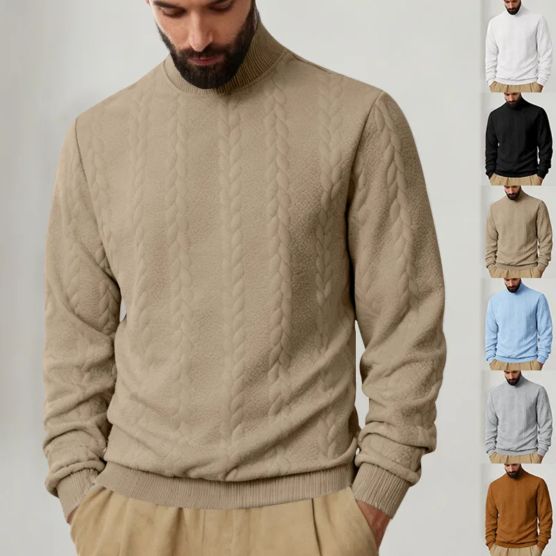Men Cable Knit Mock Neck Sweater, Long Sleeve Textured Pullover, Warm Casual Fall Winter Jumper