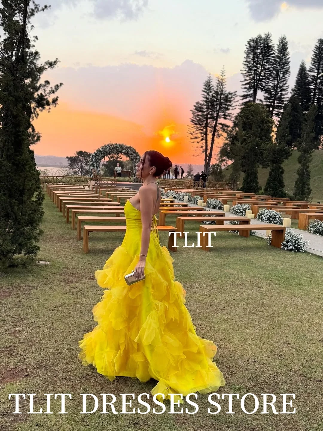 TLIT elegante amarillo claro A-Line vestido de noche de satén de seda cariño vestidos de graduación flores CorDresses personalizado فسات