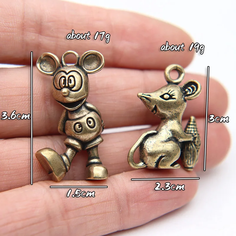 Brass Cartoon Rat Figures Keychain Pendant Jewelry Cute Animal Corn Mice Car Keyring Lanyard Hangings Accessories Children Gifts