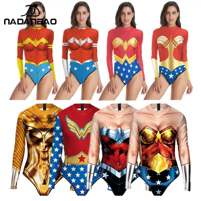 Nadanbao New Halloween Wonder Swimwear Women Swimsuit Sexy Fancy Anime Clothes Female Cosplay Bodysuits Holiday Party Beach Wear