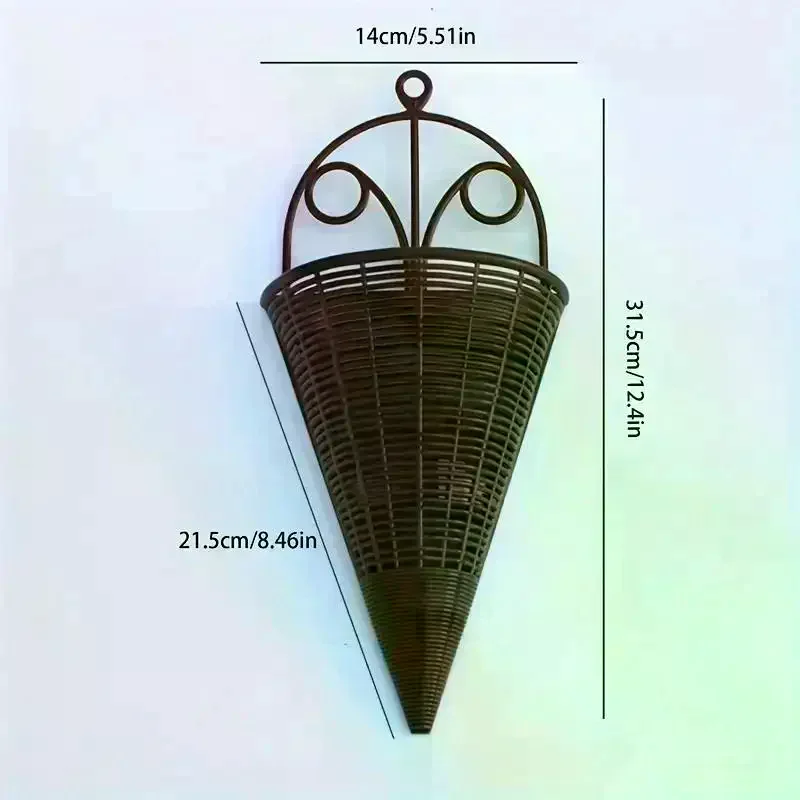 Wall Hanging Cone Planters Imitation Rattan Weave Vintage Design For Indoor Outdoor Floral Decor Brown
