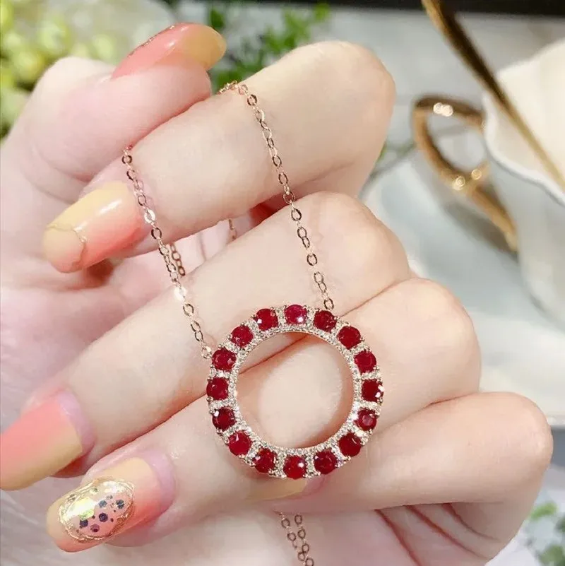 

Luxury Elegant 925 Silver Mozambique Ruby Circle Round Pendant Infinity Eternity Ring With Chain Necklace For Women Gift Bijoux
