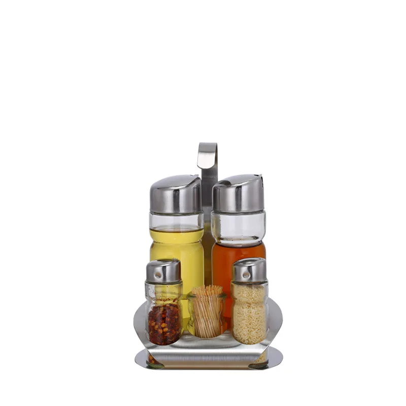 Stainless Steel Seasoning Jar Set Glass Seasoning Bottle Soy Sauce and Vinegar Pepper Dusting Powder Jar Restaurant Table Noodle