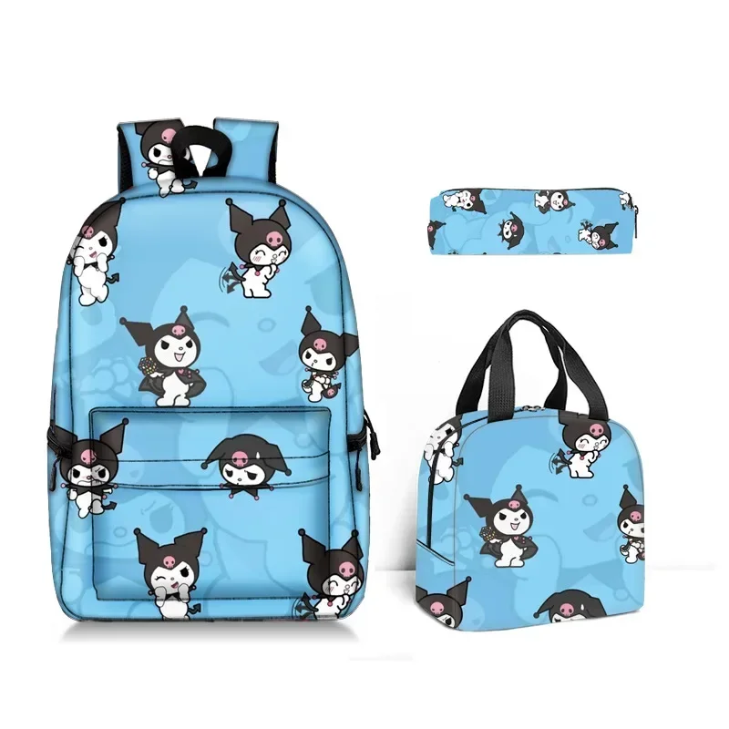 Kawaii Sanrio Kuromi Three-piece Set of School Bag Surrounding Primary and Secondary School Students Backpack Satchel Pen Bag