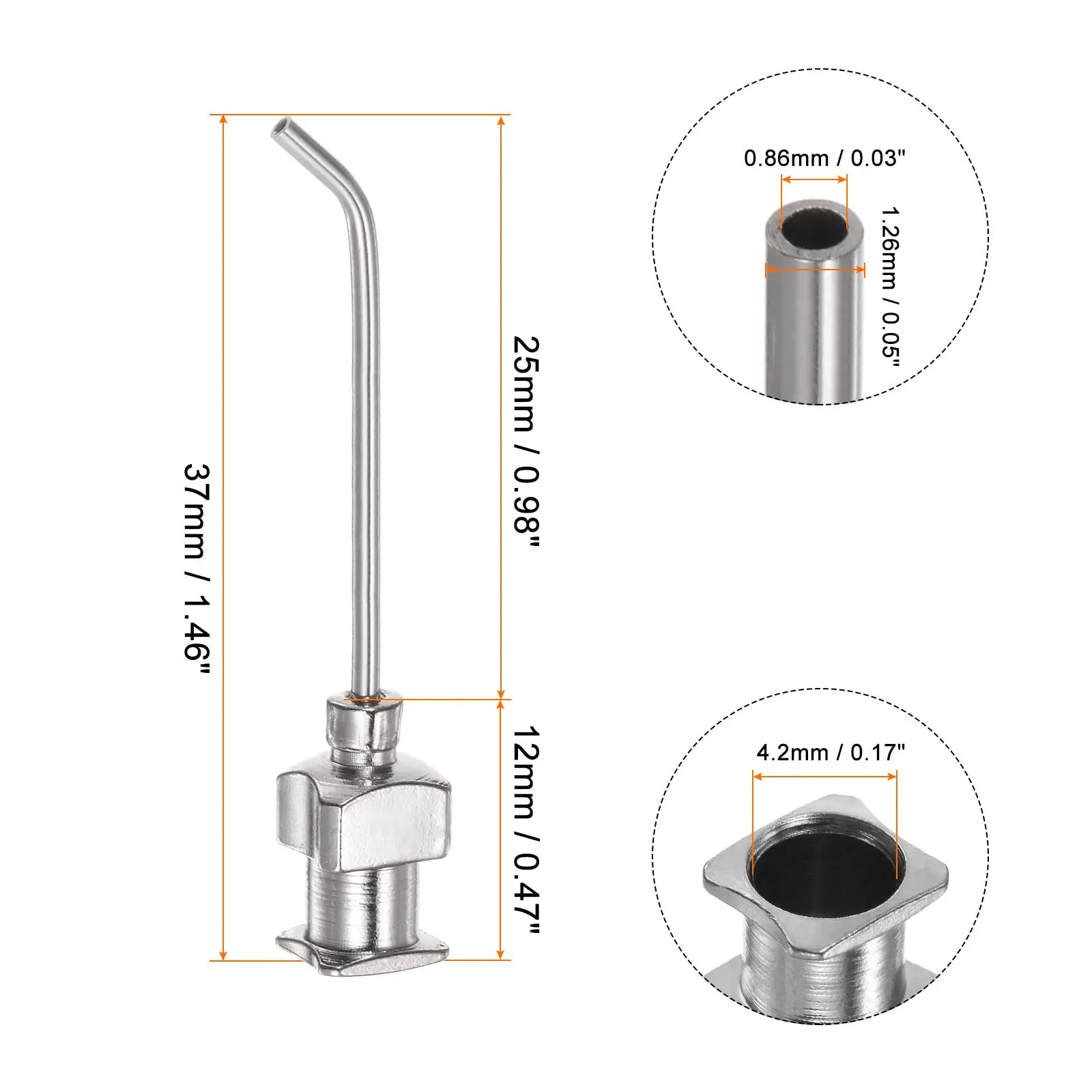 12Pcs/Box 1“ All Metal Bent 45° Glue Dispensing Needle Nozzle,Stainless Steel Syringe Luer Lock Needle Tip For Industry Use