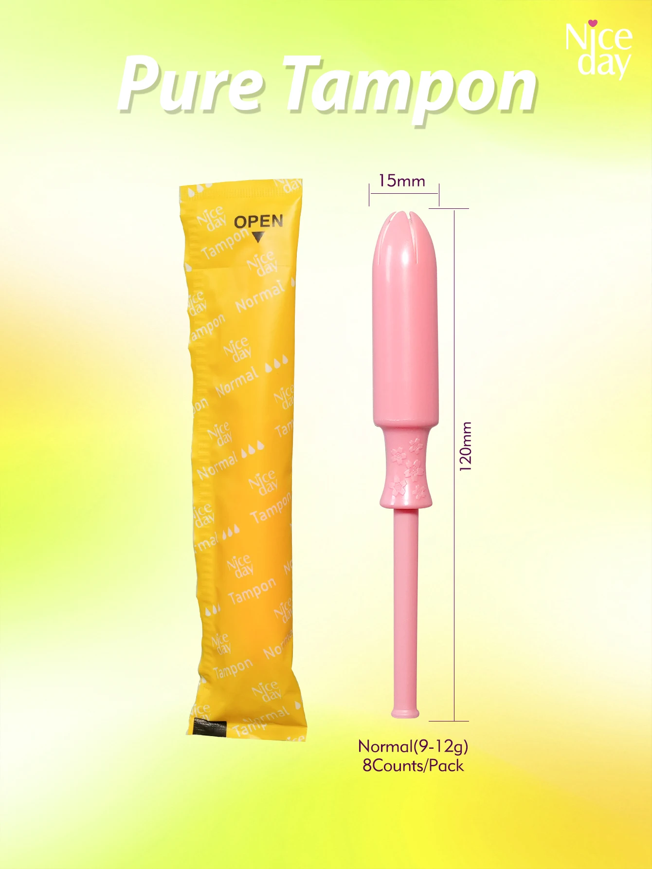 Niceday Tampons with Long Applicator Sticks, 8 Pieces Per Box, Very Suitable for Use during Swimming and Fitness Activities, as an Alternative to Sanitary Pads, Keeping the Intimate Area Dry and Odor-Free