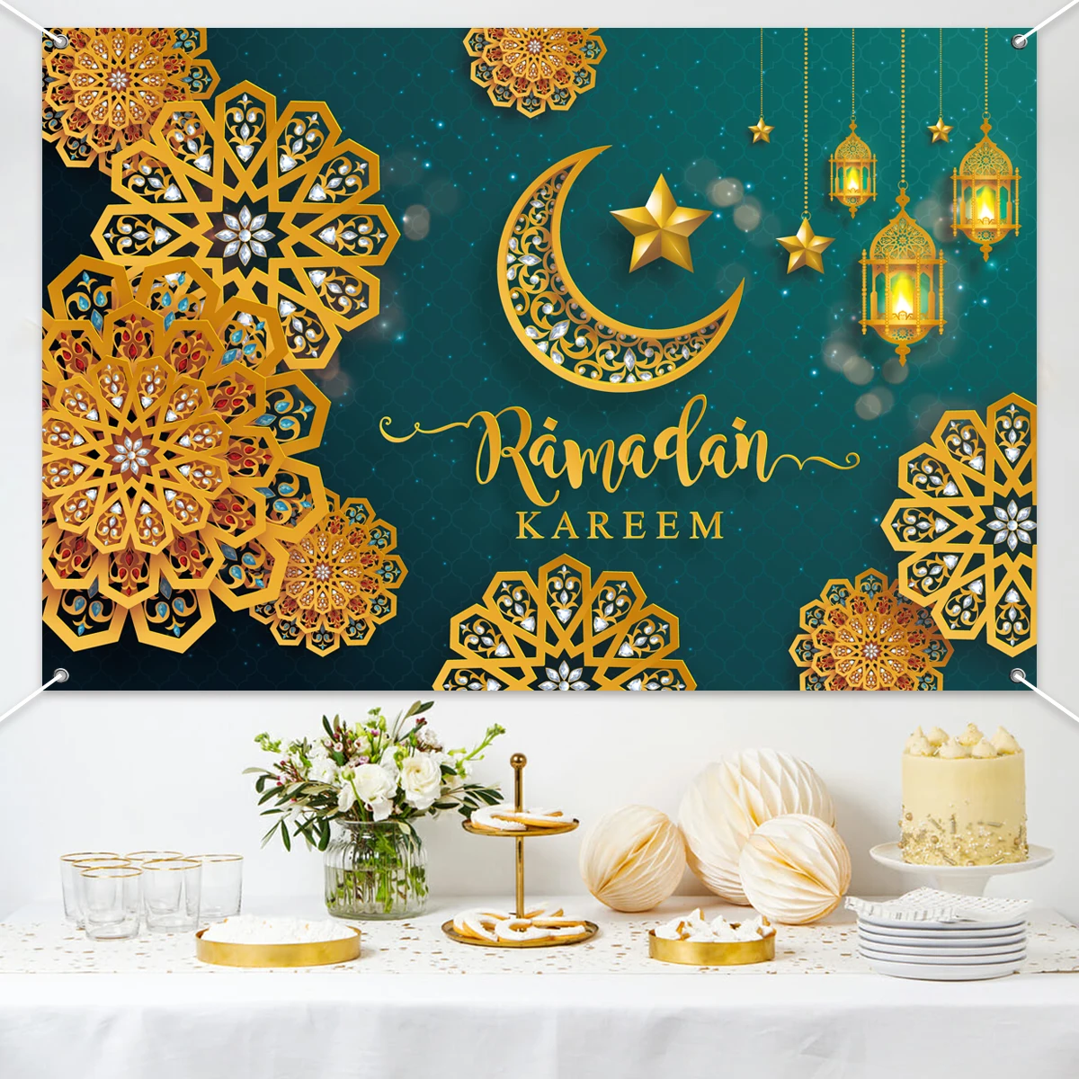 Ramadan Kareem Backdrop, Fundo do Ramadan, Eid Mubarak, Islã, Fontes do Partido Muçulmano, Decoração Ramadan para Casa, Eid Al-fitr Presente, 2024