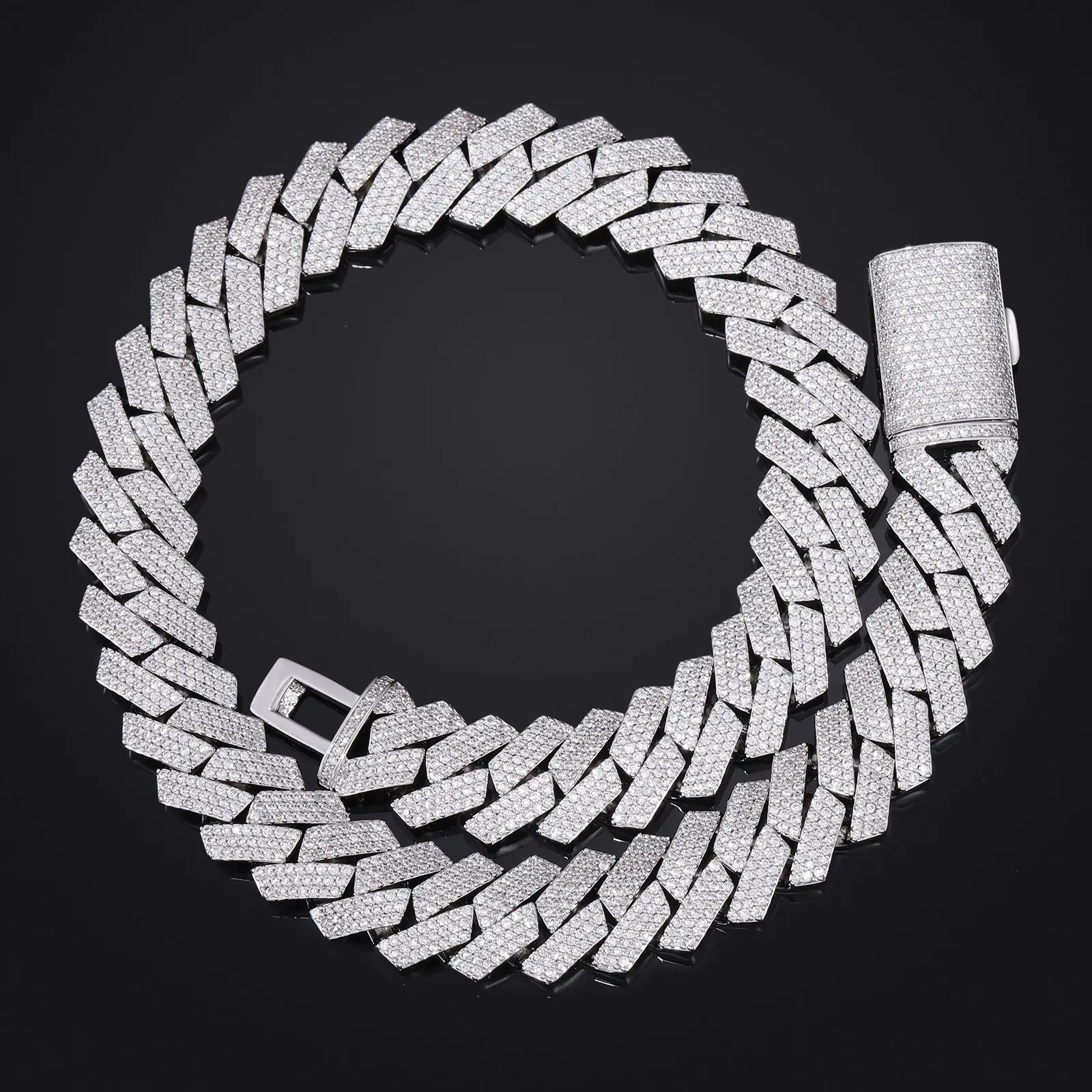 Wide necklace perfect for independent wear, 18mm 3-row full diamond style, PT950 Platinum unisex design matched with artificial