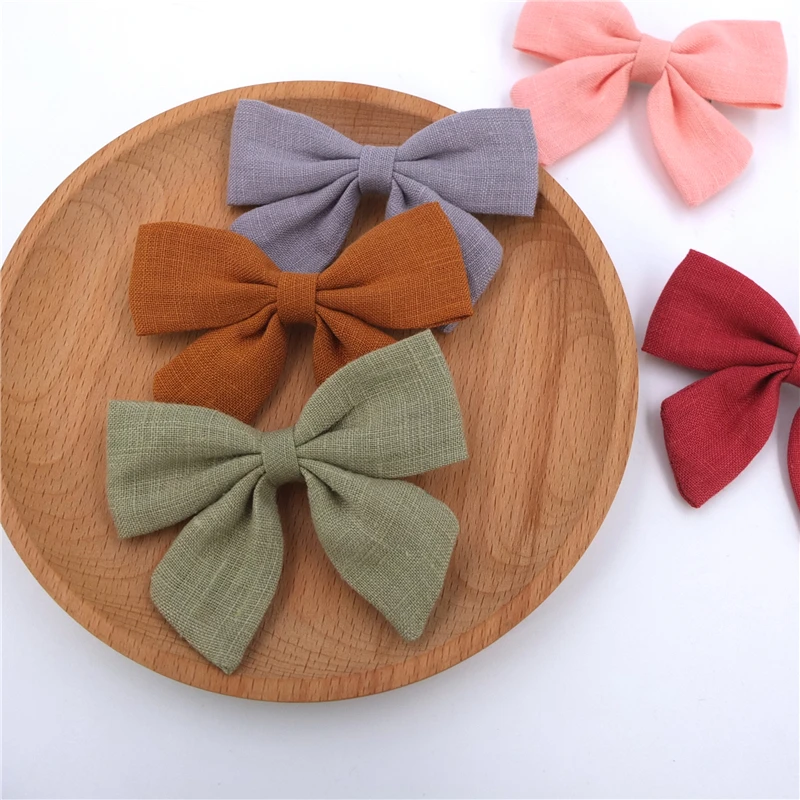 3.2\'\' Original Linen Bow Hair Clips Baby Girls Toddler Kids Sailor Hair Bow Alligator Clips Hair Grips Accessories