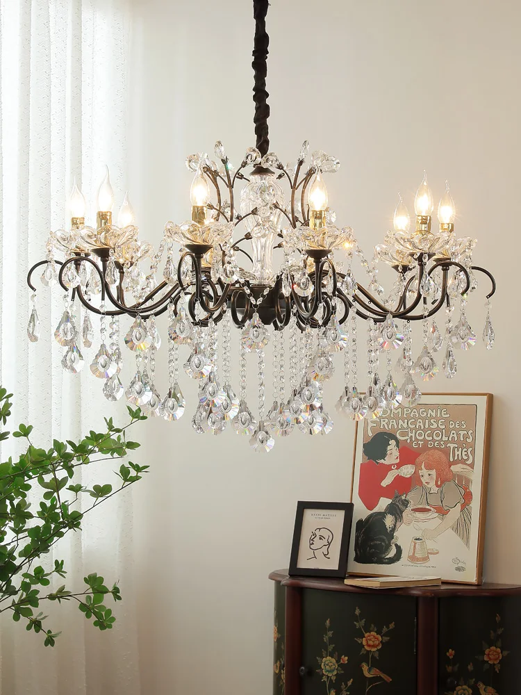 

Modern Retro Living Room Chandelier French Dining Room Hotel Lobby Light Bedroom Candle Crystal Chandeliers for Restaurant