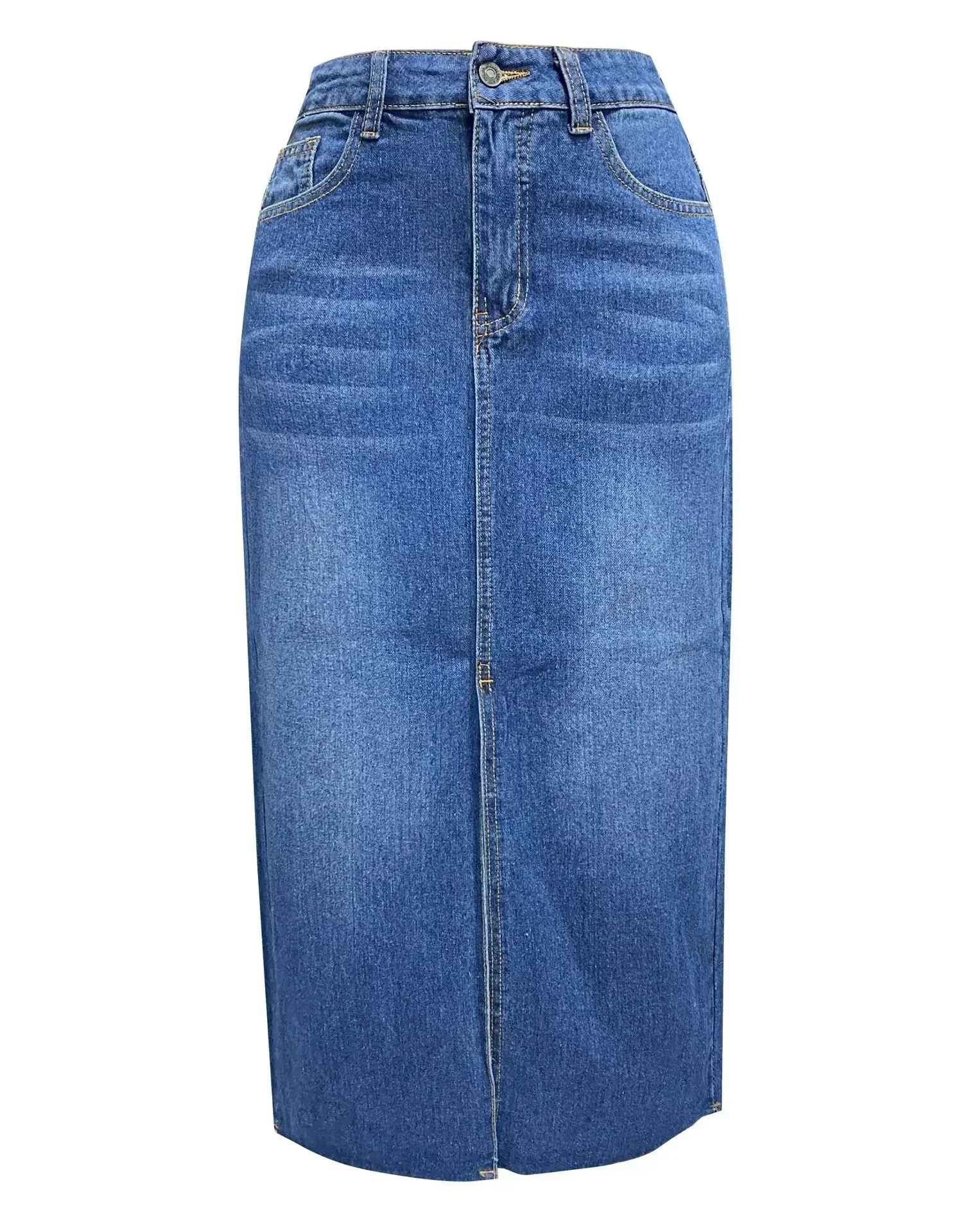 

Women Skirts Sexy Solid Washing Denim High Waist solid long skirt Wrap Buttocks Basics Spliced Ankle Length Pockets Zipper Fly