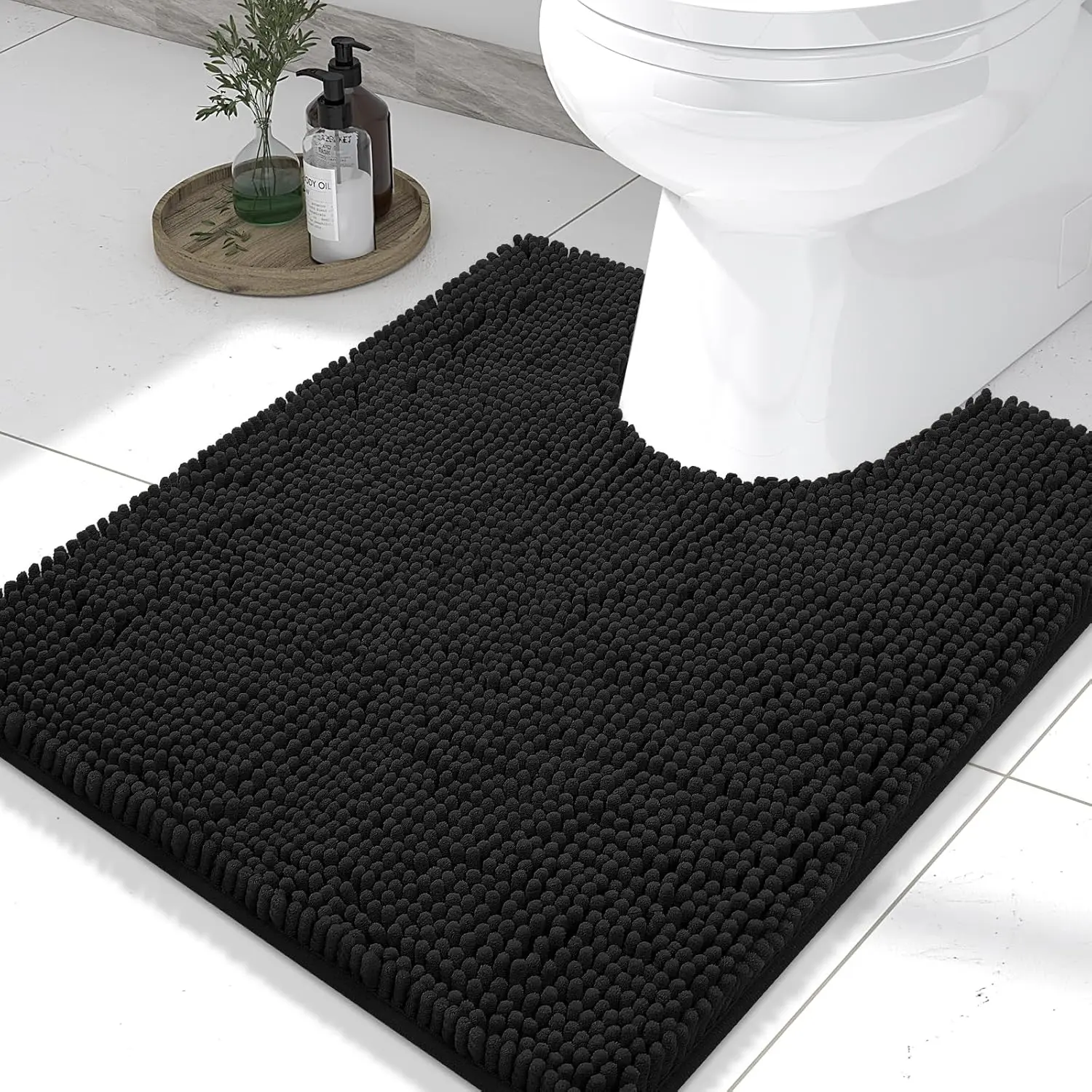 

Luxury Chenille Toilet Rugs U-Shaped 24x20, Soft Absorbent Non-Slip Contour Bathroom Mats, Machine Washable